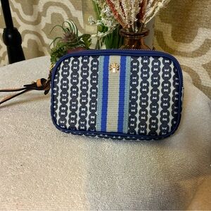 Tory Burch Navy and Cream Striped Crossbody Bag